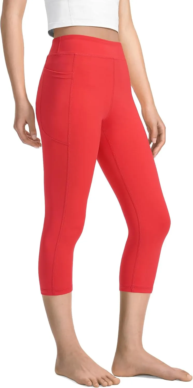 JOCMIC Girls Capri Leggings High Waisted Athletic Leggings with Pockets for Kids Dance Gymnastics Running