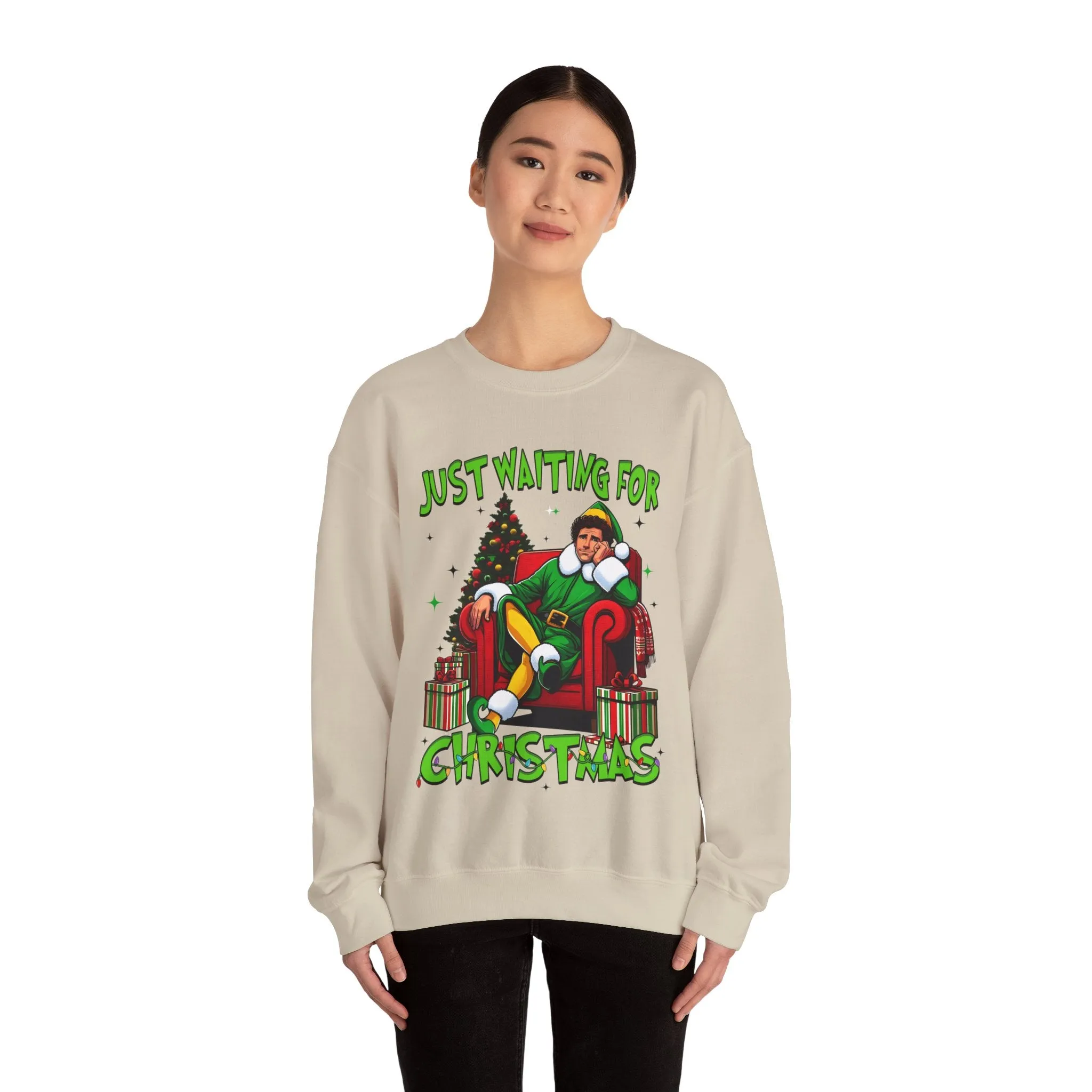 Just Waiting for Christmas Sweatshirt - Unisex Heavy Blend Crewneck for Holiday Cheer