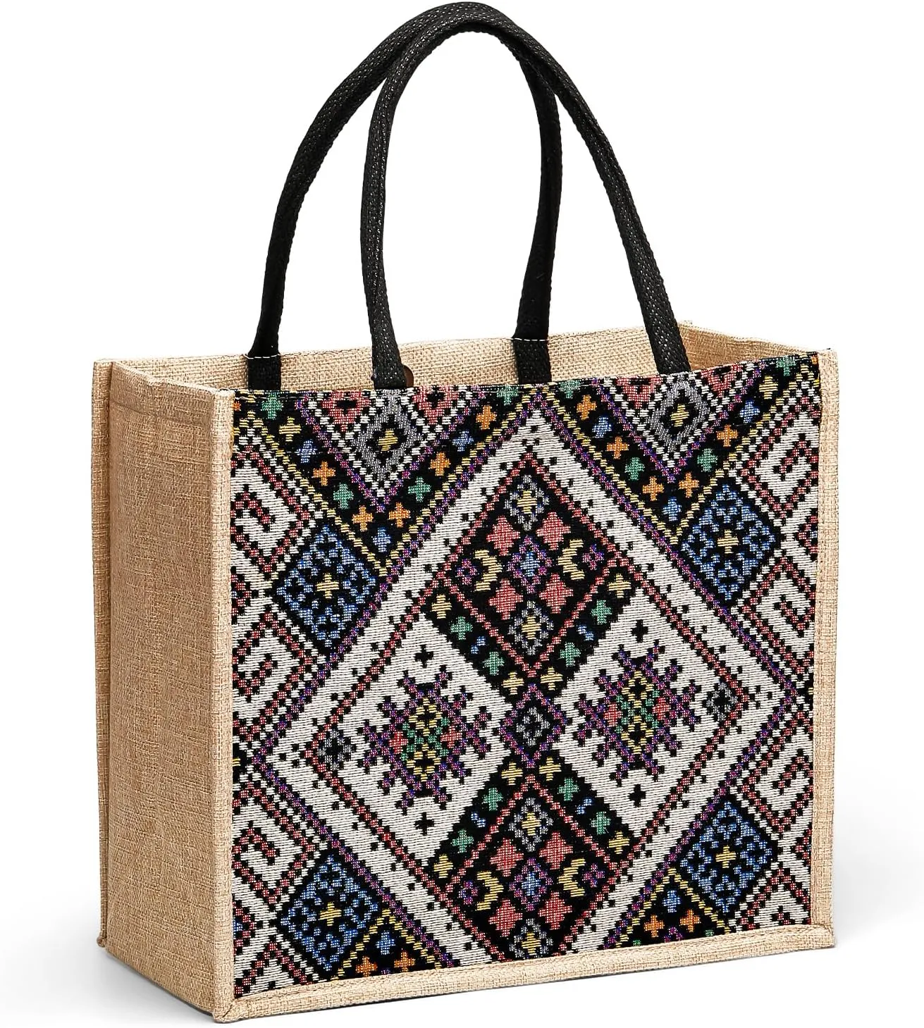 Jute Tote Bags for Women,14''x12'' Large Burlap Tote Bag with Laminated Interior and Soft Handles for Shopping Traveling