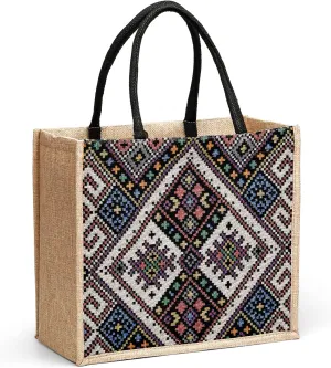 Jute Tote Bags for Women,14''x12'' Large Burlap Tote Bag with Laminated Interior and Soft Handles for Shopping Traveling