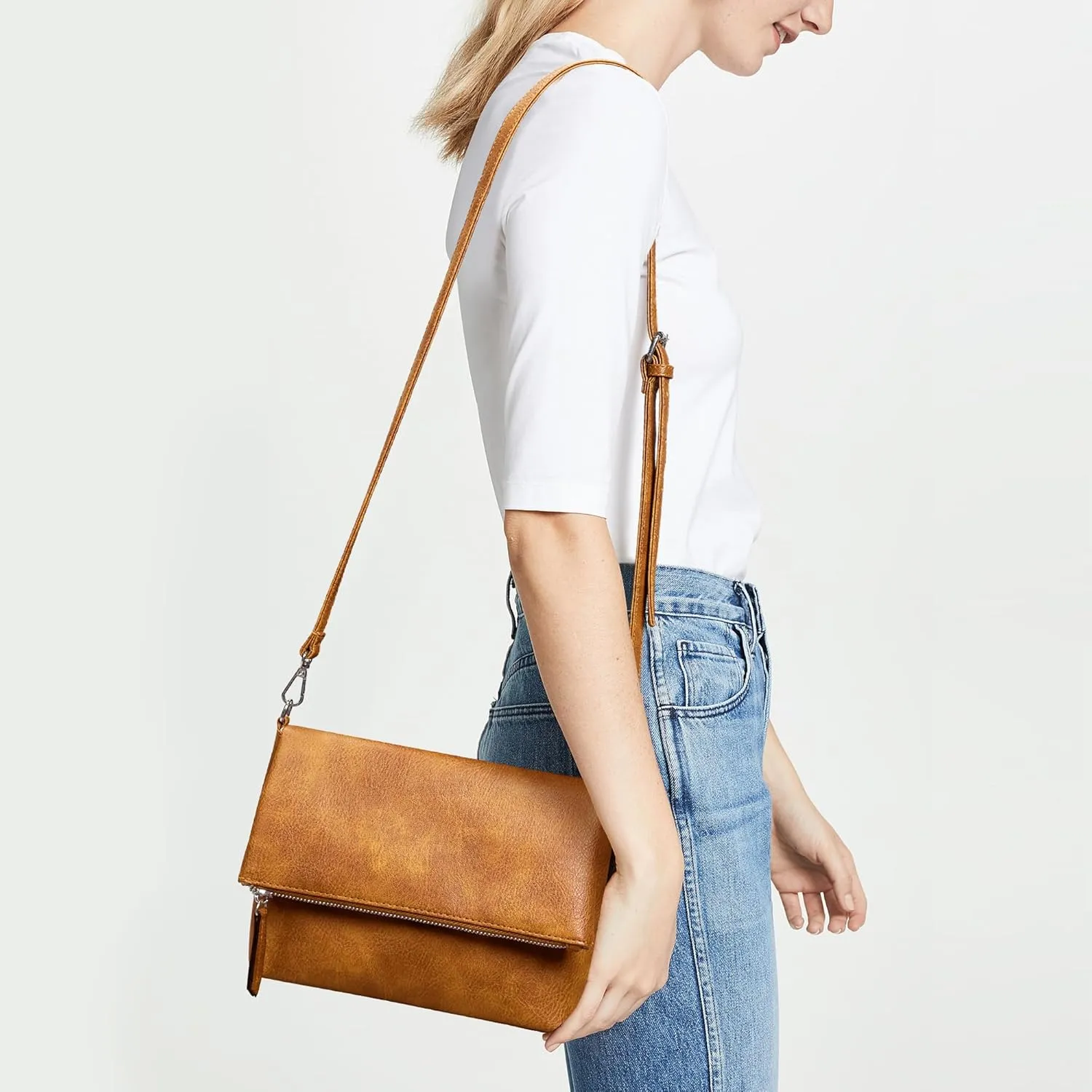KALIDI Vintage Vegan Leather Crossbody Bag PU Shoulder Bag Handbag Multiple Pockets Adjustable Removable Strap Women
