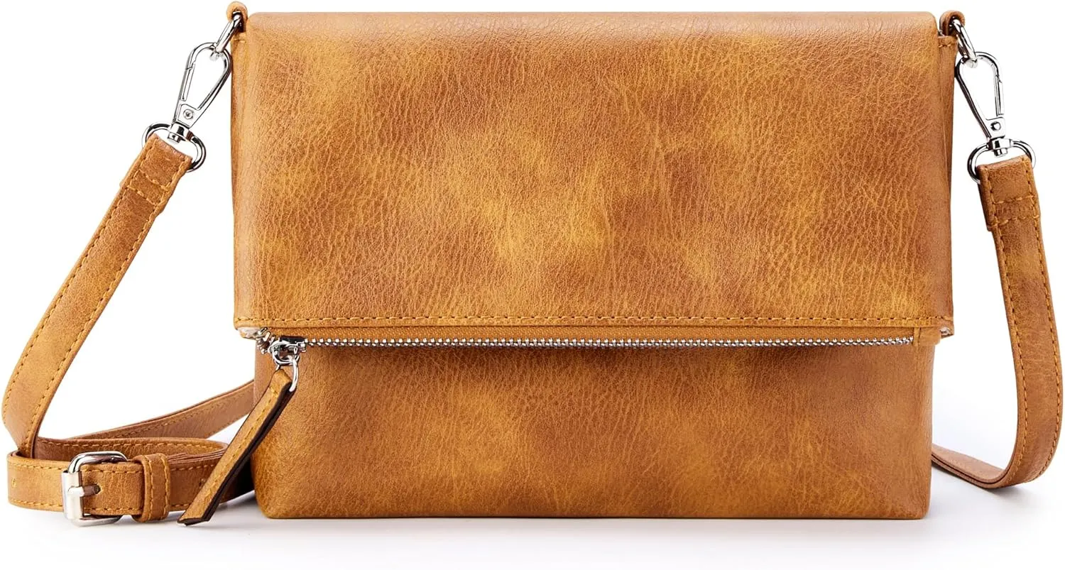 KALIDI Vintage Vegan Leather Crossbody Bag PU Shoulder Bag Handbag Multiple Pockets Adjustable Removable Strap Women