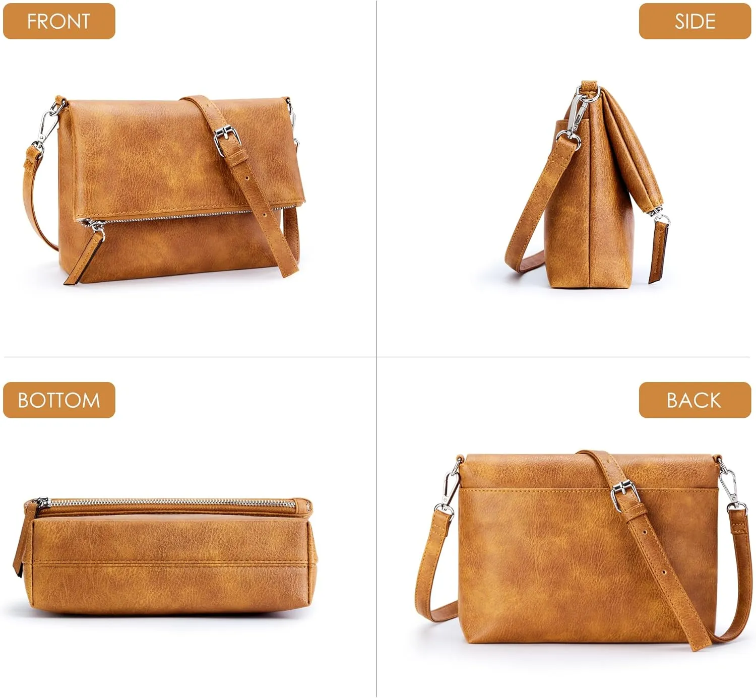 KALIDI Vintage Vegan Leather Crossbody Bag PU Shoulder Bag Handbag Multiple Pockets Adjustable Removable Strap Women