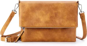 KALIDI Vintage Vegan Leather Crossbody Bag PU Shoulder Bag Handbag Multiple Pockets Adjustable Removable Strap Women