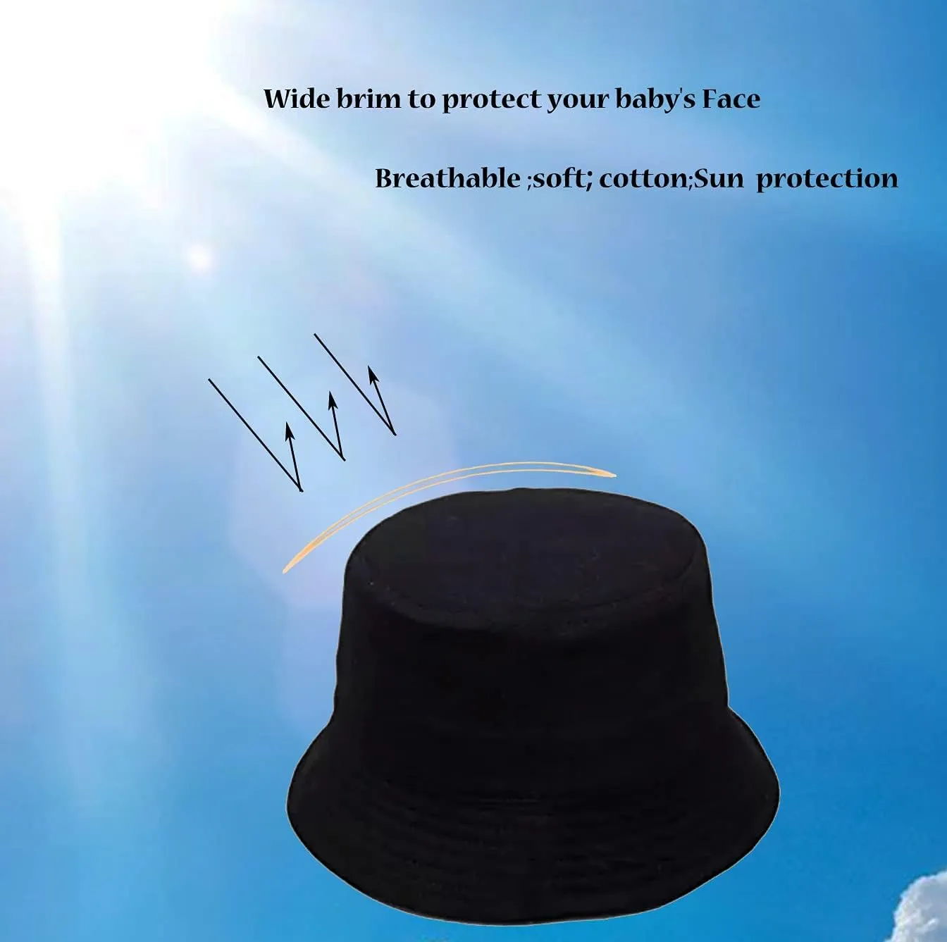 Kids 1-3T Sun Bucket Hats Toddler Anti-UV-Protection - Cotton Wide Brim Hats Fit for 52cm(20.5inches)