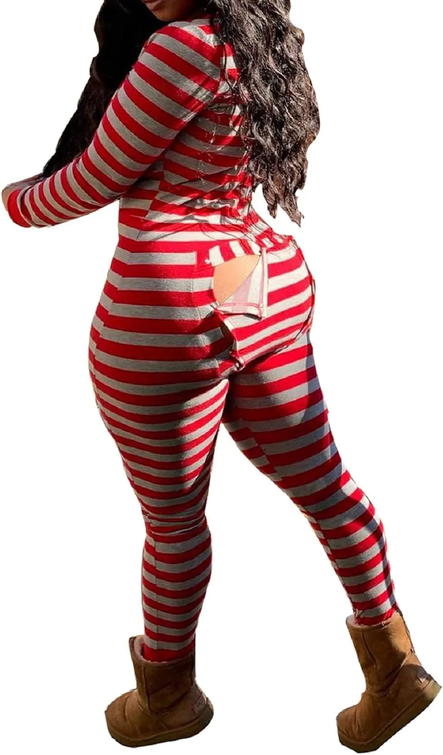 KMBANGI Women's Sexy Deep V Neck Butt Flap Pajamas One Piece Bodycon Rompers Jumpsuit with Drop Seat Plus Size