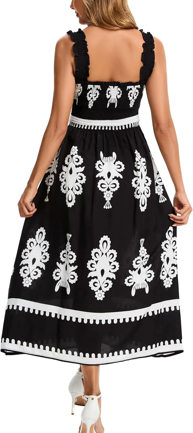 Kormei Women's Casual Smocked Tank Dress Sleeveless High Low Flowy Summer Beach Tiered Loose Maxi Long Dresses