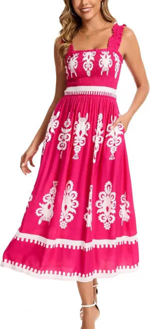 Kormei Women's Casual Smocked Tank Dress Sleeveless High Low Flowy Summer Beach Tiered Loose Maxi Long Dresses
