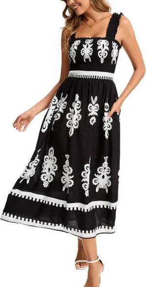 Kormei Women's Casual Smocked Tank Dress Sleeveless High Low Flowy Summer Beach Tiered Loose Maxi Long Dresses