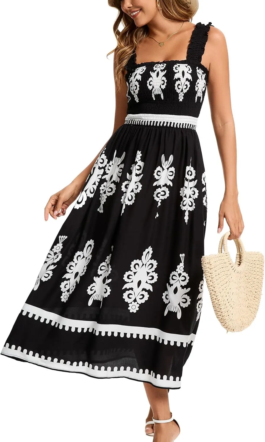 Kormei Women's Casual Smocked Tank Dress Sleeveless High Low Flowy Summer Beach Tiered Loose Maxi Long Dresses