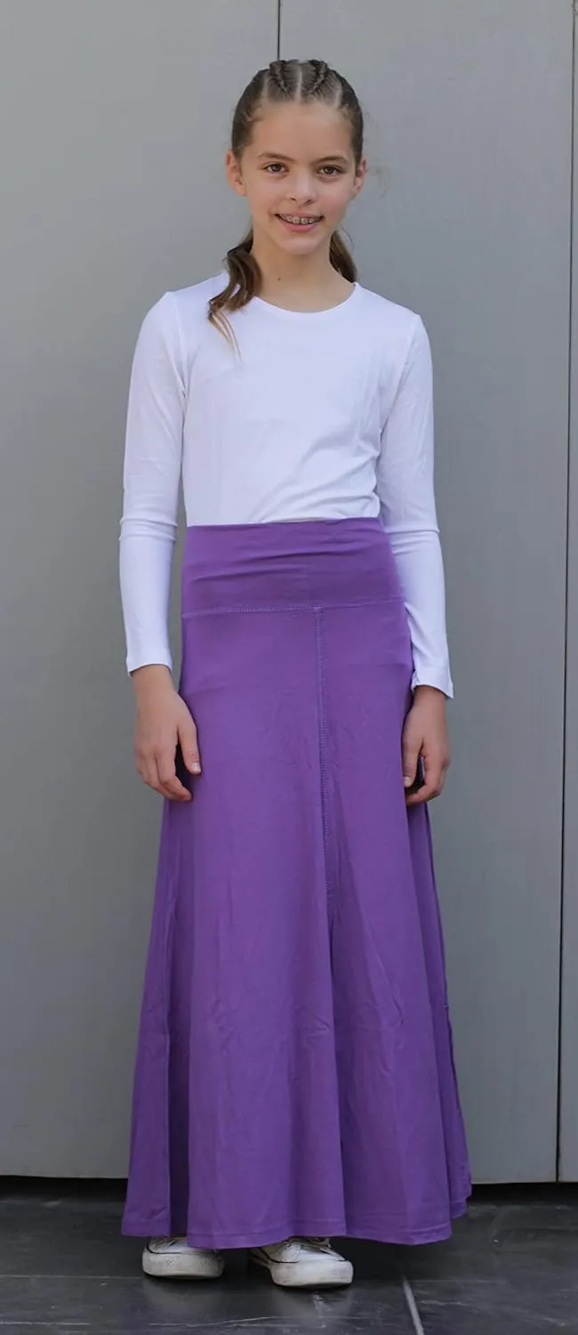 Kosher Casual Long Maxi Skirt with Fold Over Waist for Girls Kids