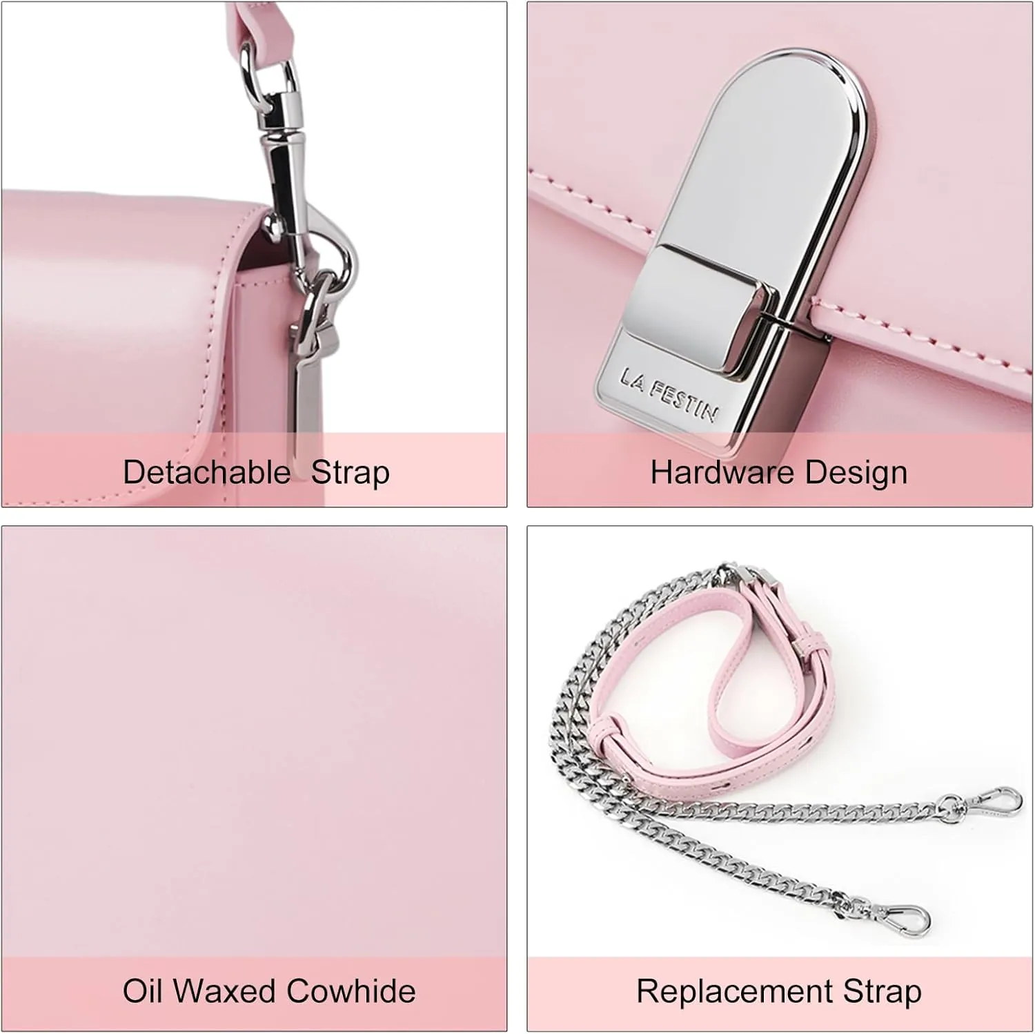 LA FESTIN Split Leather Crossbody Purses For Women With Dual Straps - Trendy Women's Shoulder Handbags Designer Satchel Bags