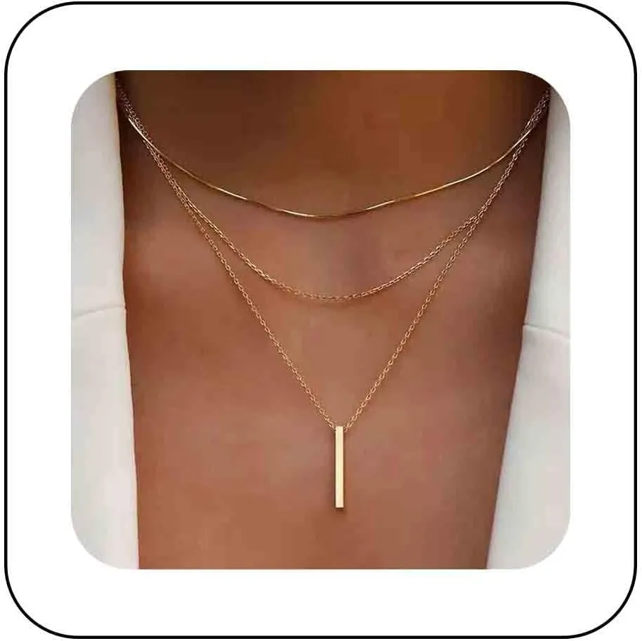 Layered Bar Choker Necklace Vertical Bar Pendant Necklace Multi Layer Gold Chain Necklace Bar Geometric Necklace Chain Jewelry for Women
