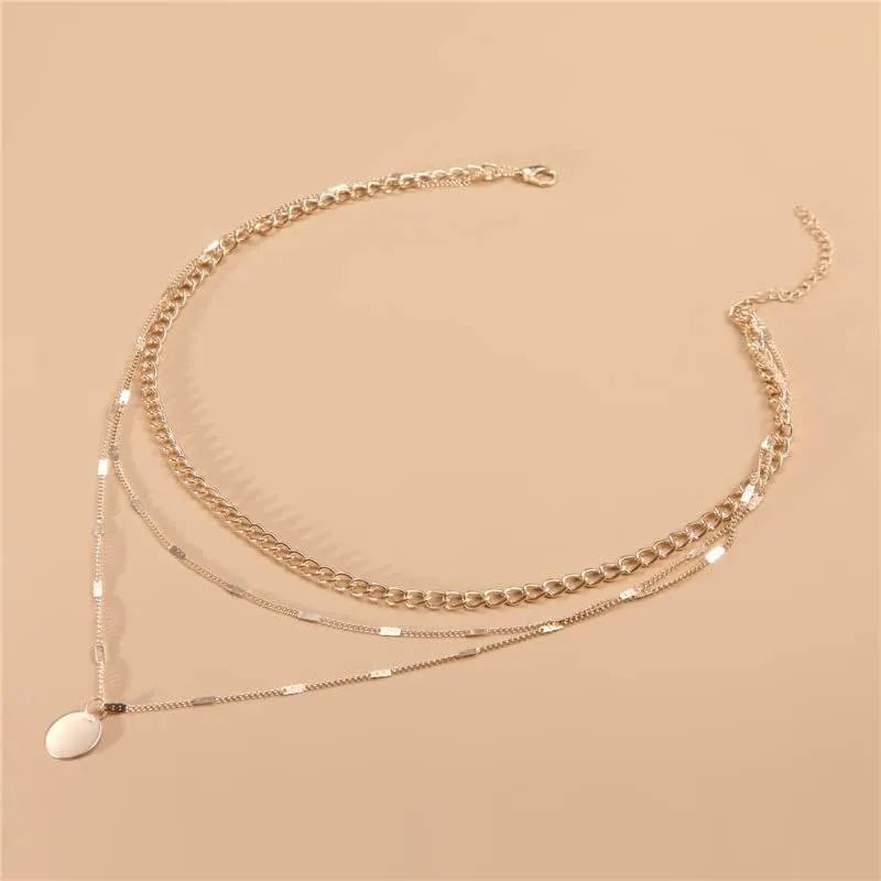Layered Necklaces for Women, Gold Silver Plated Stackable Choker Necklaces Bar Disc Circle Pendant Adjustable Chain Necklace Jewelry