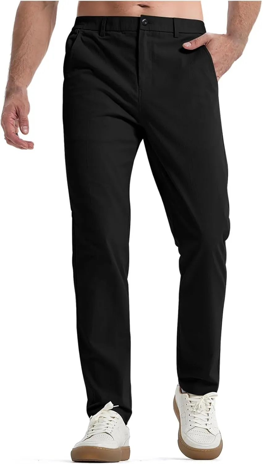 lcyhony Golf Pants Men Stretch Lightweight Slim Fit Dress Pants Button High Waist Casual Athletic Chinos Pants with Pockets