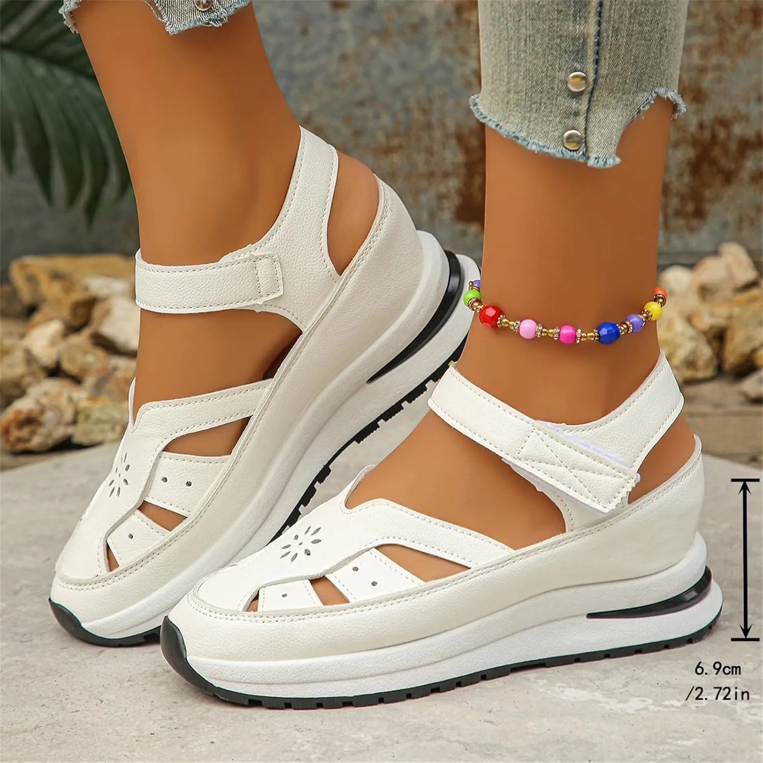Leather Closed Toe Wedge Sandals for Women Arch Support Roman Platform Sandals Summer Casual Stylish Comfortable Orthotic Orthopedic Walking Sandals