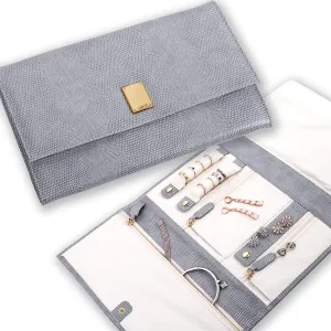 LENUE Travel Jewelry Organizer - Luxury Foldable Jewelry Case Roll Bag for Journey, Large Vegan Leather Clutch Bag - Perfect for Birthday, Bridal Shower & Wedding Gifts