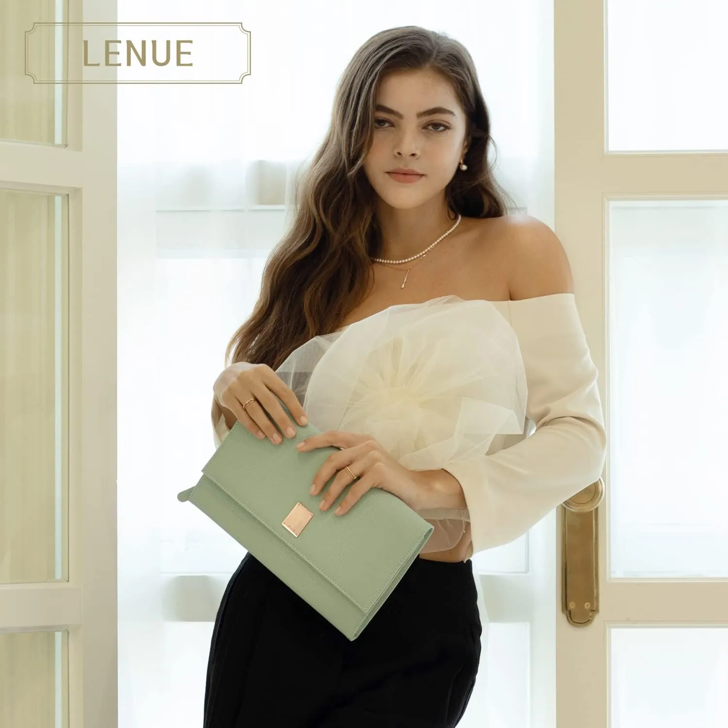 LENUE Travel Jewelry Organizer - Luxury Foldable Jewelry Case Roll Bag for Journey, Large Vegan Leather Clutch Bag - Perfect for Birthday, Bridal Shower & Wedding Gifts