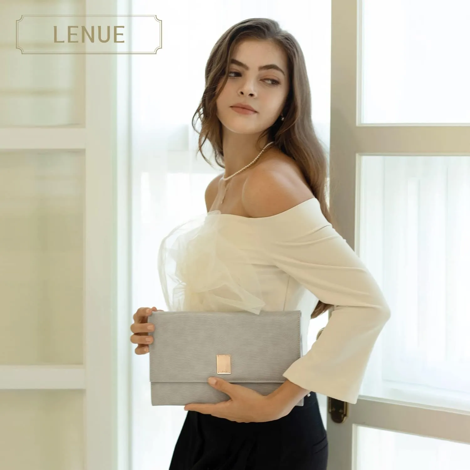 LENUE Travel Jewelry Organizer - Luxury Foldable Jewelry Case Roll Bag for Journey, Large Vegan Leather Clutch Bag - Perfect for Birthday, Bridal Shower & Wedding Gifts