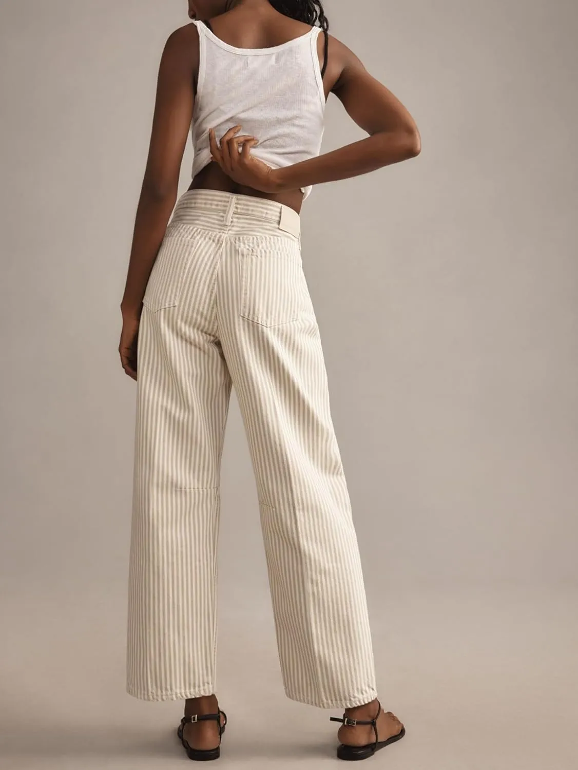 LifeShe Women's Striped Jeans Straight Leg Denim Pants Baggy Barrel Jeans
