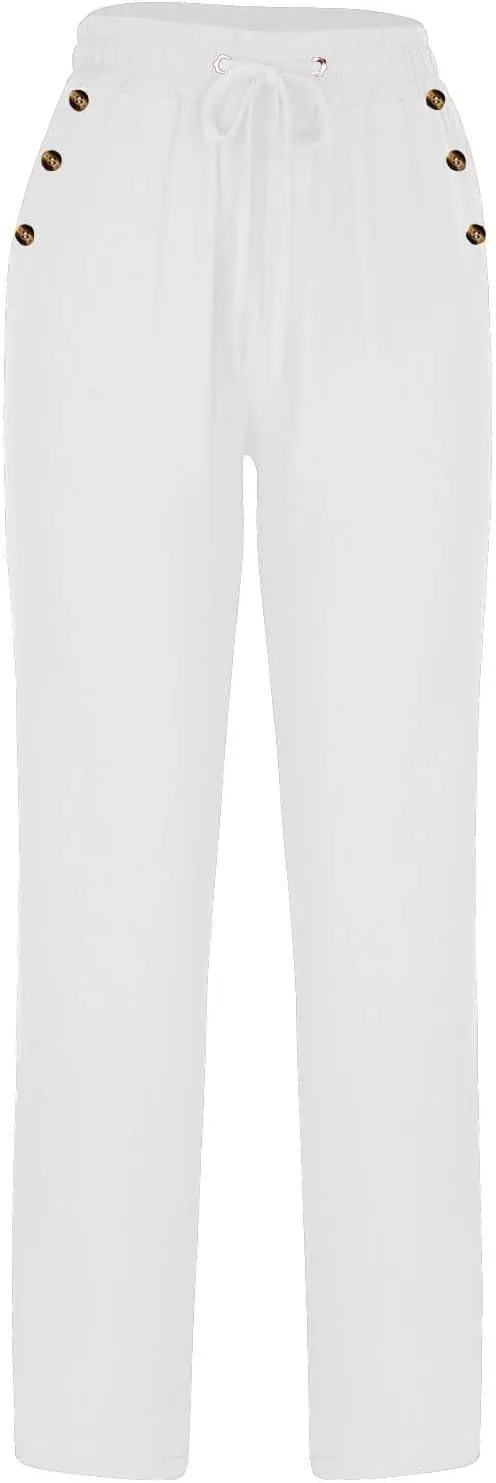 Lmdudan 2 Pc Linen Pants Women Cotton Linen Straight Leg Lightweight Pants 2025 Summer Beach Pants Women's Loose Fit Trousers