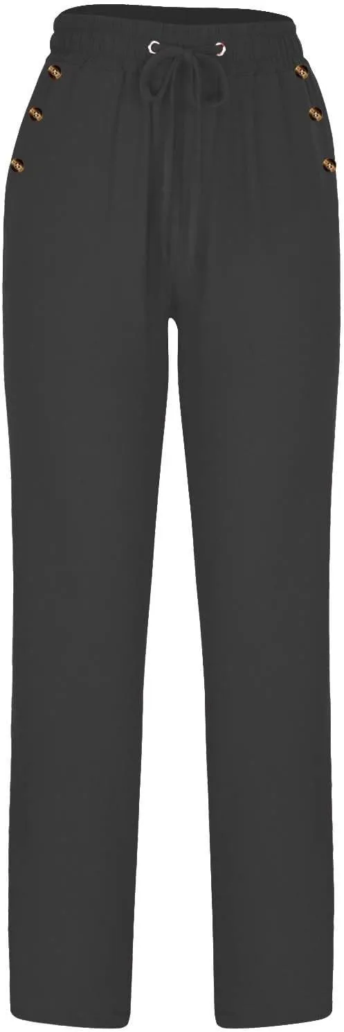 Lmdudan 2 Pc Linen Pants Women Cotton Linen Straight Leg Lightweight Pants 2025 Summer Beach Pants Women's Loose Fit Trousers