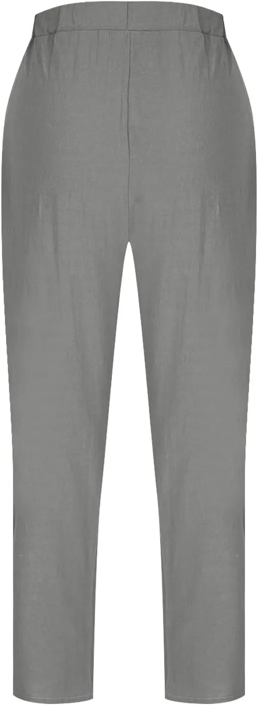 Lmdudan 2025 Summer Linen Capri Pants for Women Elastic Waist Tapered Cropped Pants Lightweight Crop Trousers with Pockets