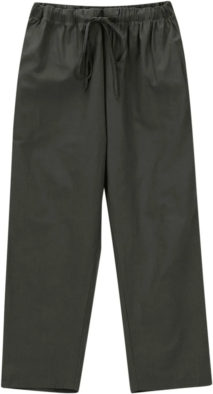 Lmdudan 2025 Women Casual Cotton Linen Pants Lightweight Summer Elastic Waist Beach Pants Plus Size Solid Lounge Long Trouser