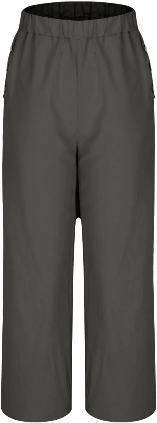 Lmdudan Cotton Linen Pants for Women 2025 Casual High Waist Wide Leg Palazzo Pants Summer Button Down Trousers with Pocket