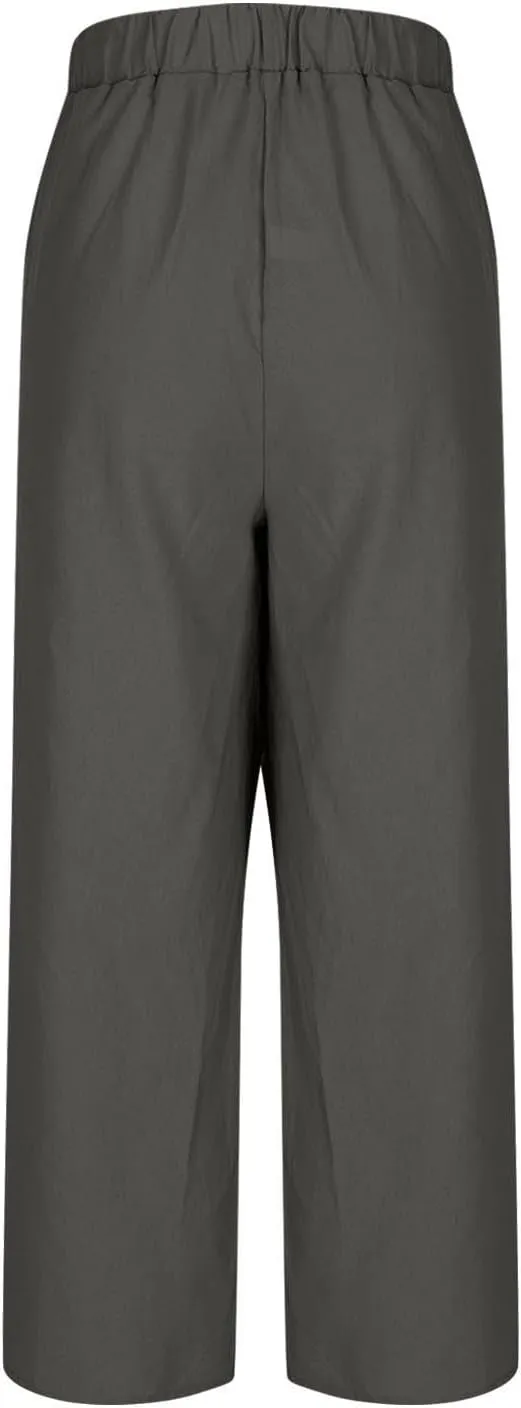 Lmdudan Cotton Linen Pants for Women 2025 Casual High Waist Wide Leg Palazzo Pants Summer Button Down Trousers with Pocket