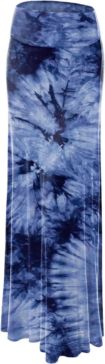 Lock and Love WB1058 Womens Tie Dye Fold Over Maxi Skirt XXXL Navy