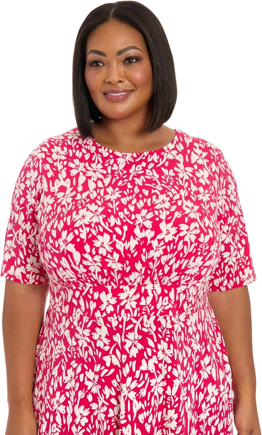 London Times Women's Inset Waist Midi Short Sleeve