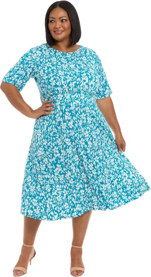 London Times Women's Inset Waist Midi Short Sleeve