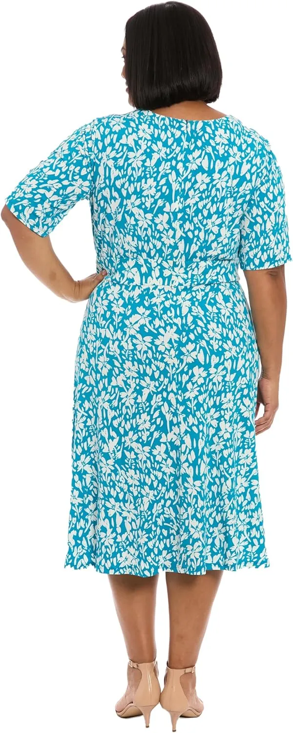 London Times Women's Inset Waist Midi Short Sleeve