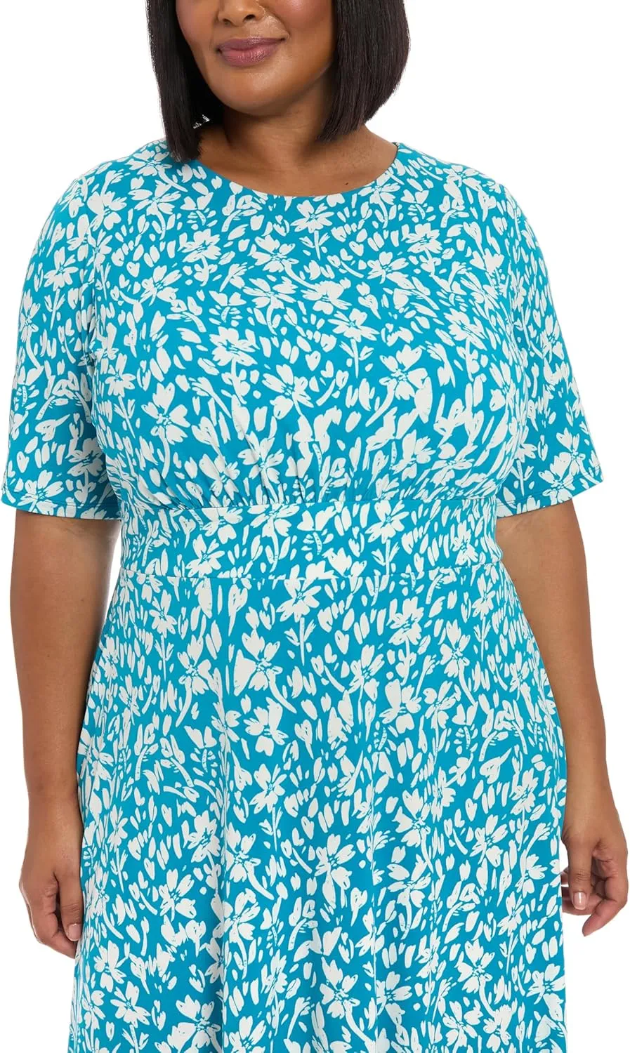 London Times Women's Inset Waist Midi Short Sleeve