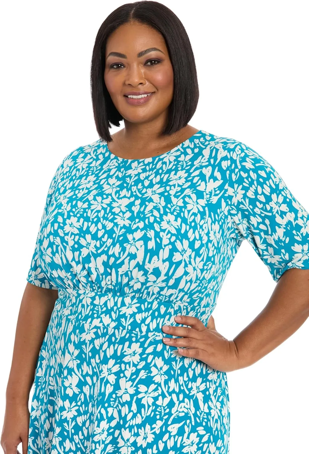 London Times Women's Inset Waist Midi Short Sleeve