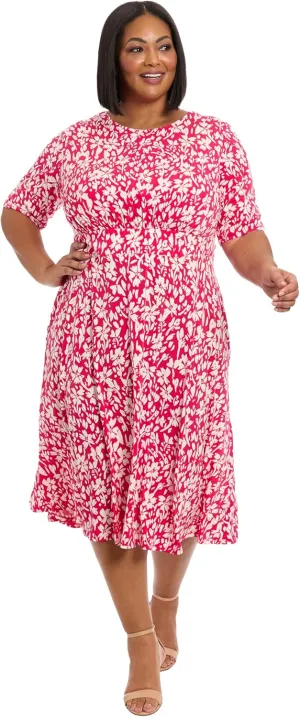 London Times Women's Inset Waist Midi Short Sleeve
