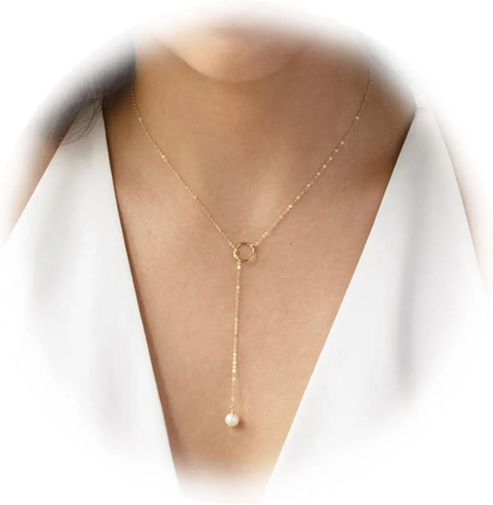 Long Necklaces for Women Trendy Gold Layered Y Shaped Necklaces Slip Chain Necklace for Women Lariat Y Necklace Fashion Jewelry for Women Gift-NEC-Pearl