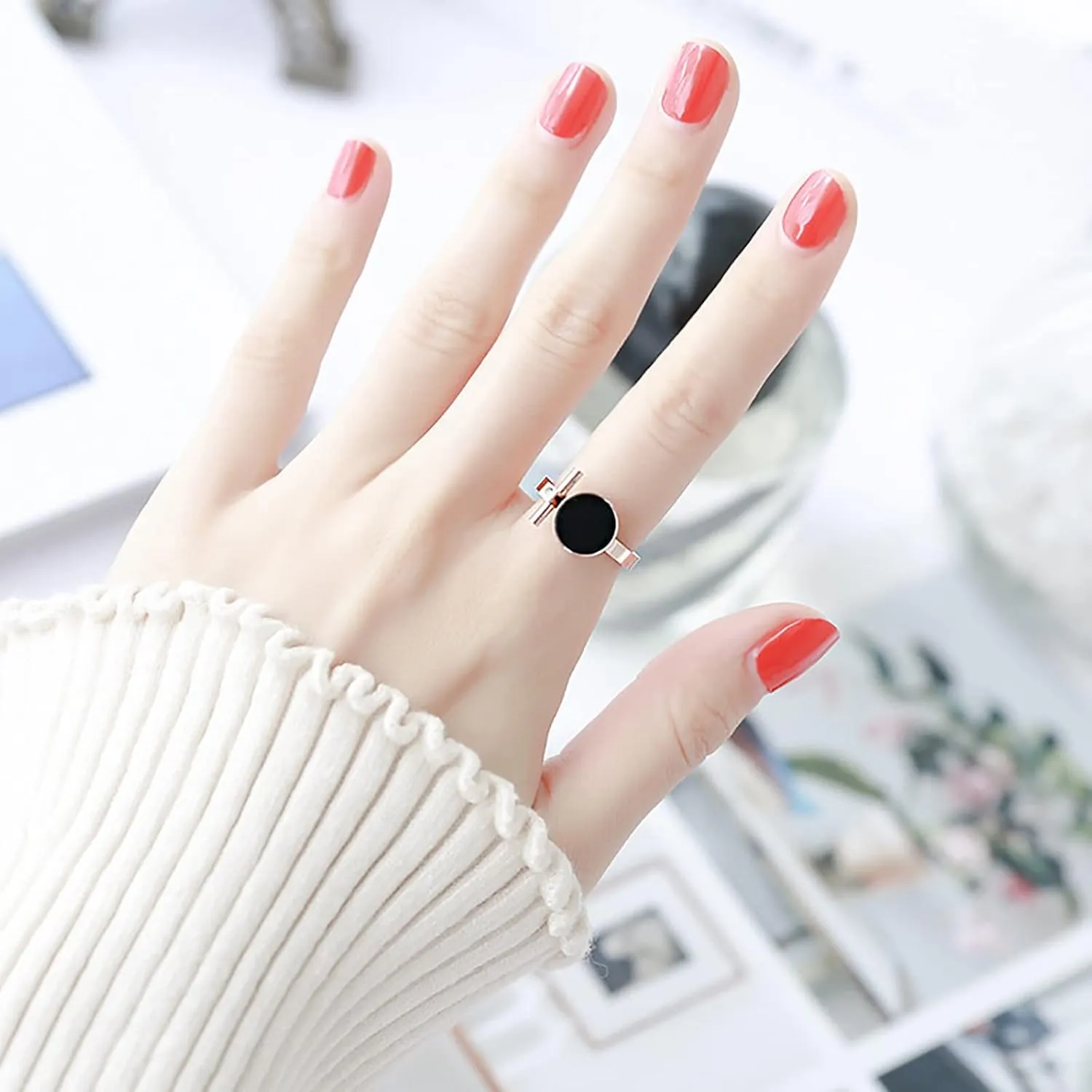 Loqimu Geometry Rings Round Dome Finger Rings for Women Teen Girls Stainless Steel Stacking Ring Eternity Bands Personality Titanium Aesthetic Rings Jewelry Gift