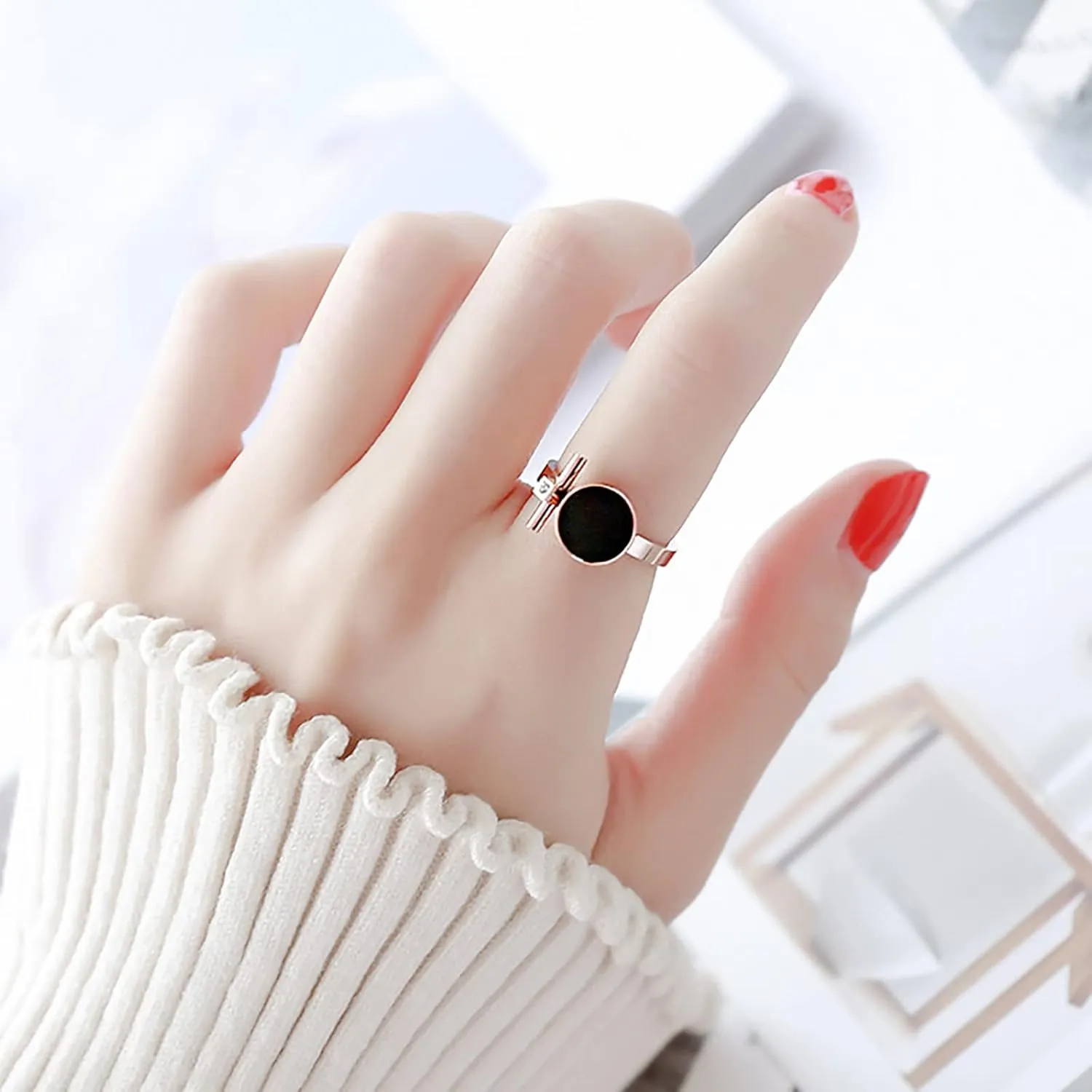 Loqimu Geometry Rings Round Dome Finger Rings for Women Teen Girls Stainless Steel Stacking Ring Eternity Bands Personality Titanium Aesthetic Rings Jewelry Gift
