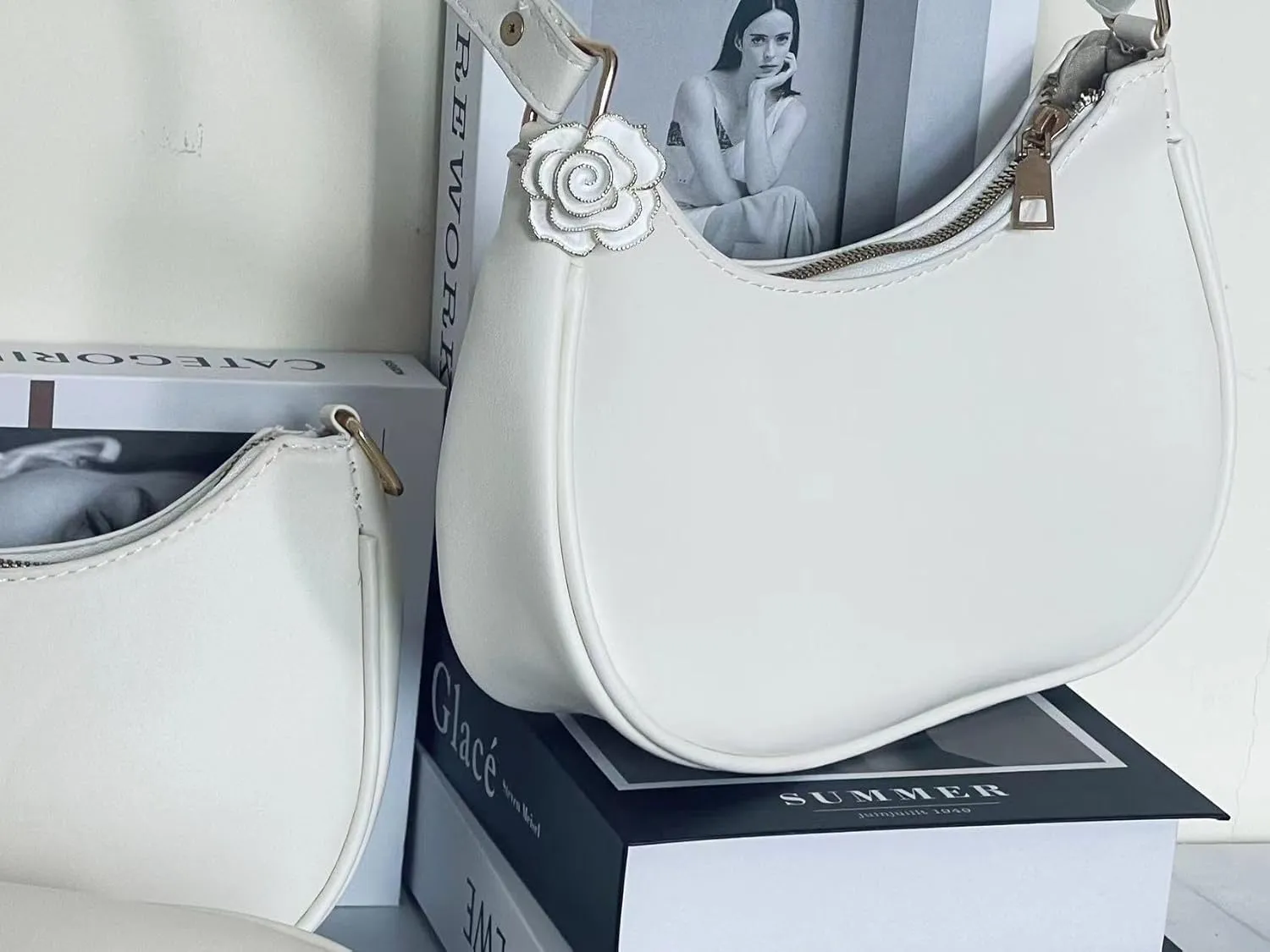 L'ouve Shoulder Bags for Women Cute Hobo Tote Handbag Under the Arm Purses Mini Clutch Purse with Zipper Closure 2024