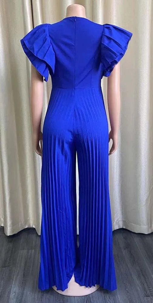 loveimgs Women's Summer Ruffle Short Sleeve Dressy Wide Leg Jumpsuit Pleated Long Pants Rompers