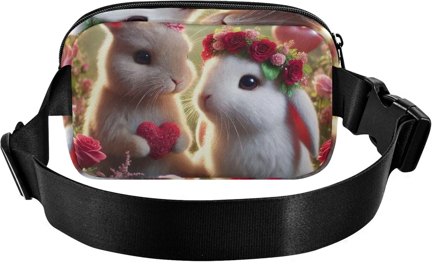 Lovely Bunny Floral Valentine Fanny Packs Women Belt Bag Hip Pouch Waterproof Hiking Waist Pouch for Women