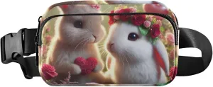Lovely Bunny Floral Valentine Fanny Packs Women Belt Bag Hip Pouch Waterproof Hiking Waist Pouch for Women
