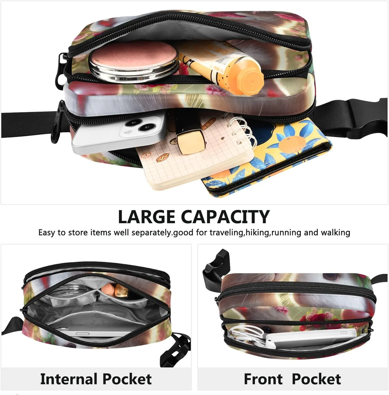 Lovely Bunny Floral Valentine Fanny Packs Women Belt Bag Hip Pouch Waterproof Hiking Waist Pouch for Women