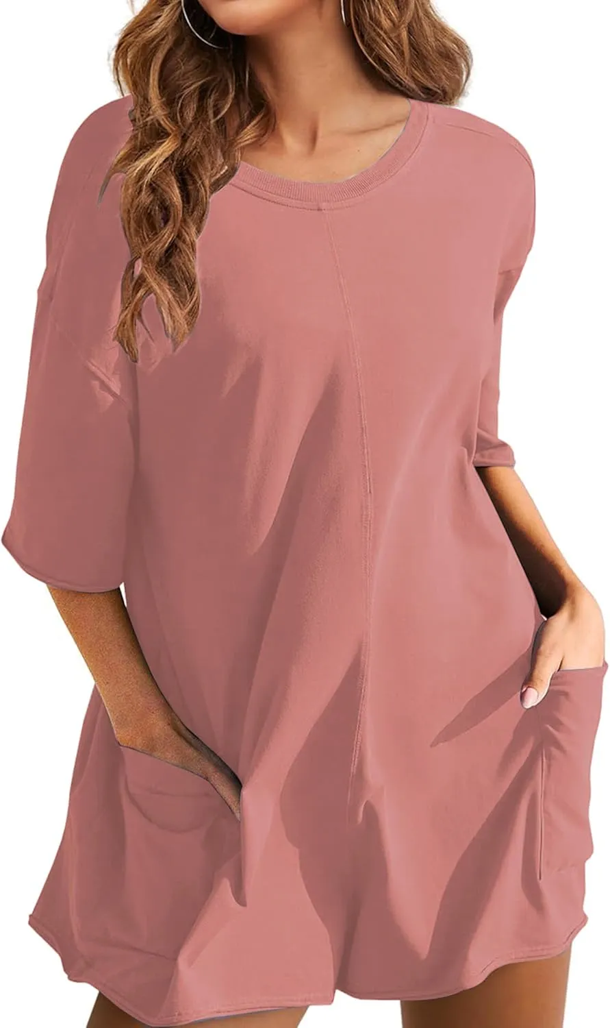 LTSCNRM Womens Tee Rompers Casual One Piece Hot Shot Oversized Overall Short Sleeve Reversible Athletic Workout Pockets
