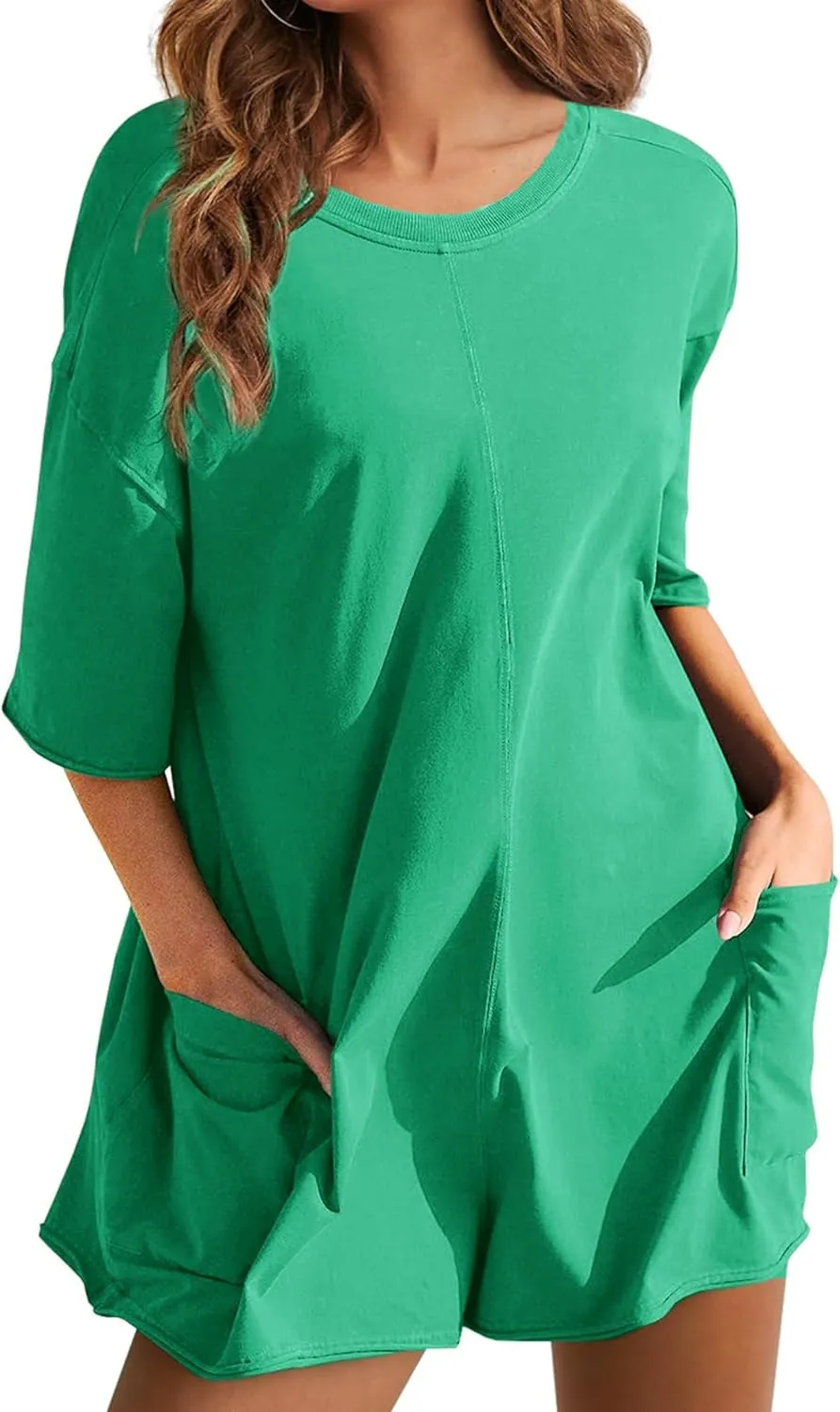 LTSCNRM Womens Tee Rompers Casual One Piece Hot Shot Oversized Overall Short Sleeve Reversible Athletic Workout Pockets