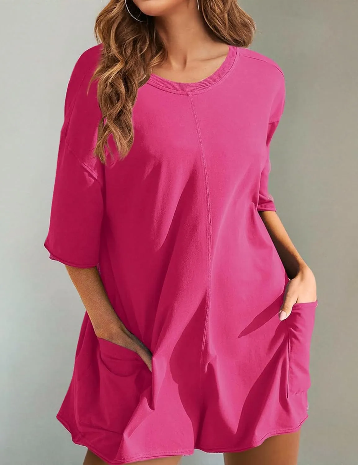 LTSCNRM Womens Tee Rompers Casual One Piece Hot Shot Oversized Overall Short Sleeve Reversible Athletic Workout Pockets