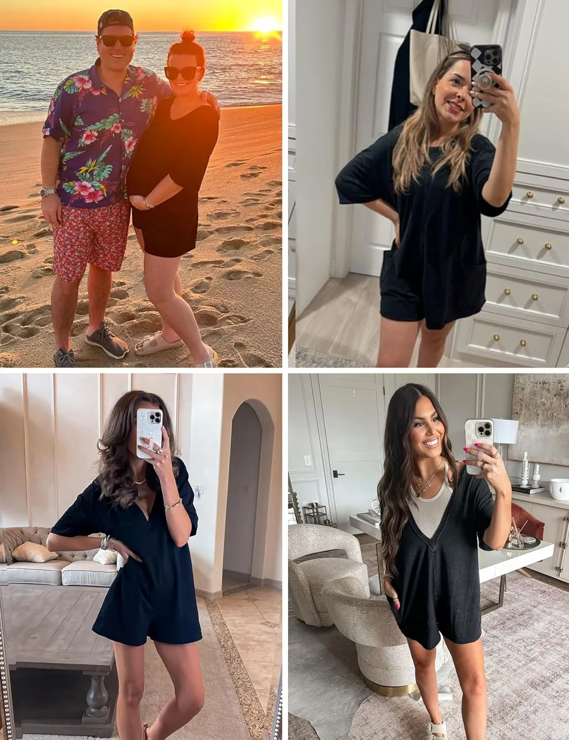 LTSCNRM Womens Tee Rompers Casual One Piece Hot Shot Oversized Overall Short Sleeve Reversible Athletic Workout Pockets