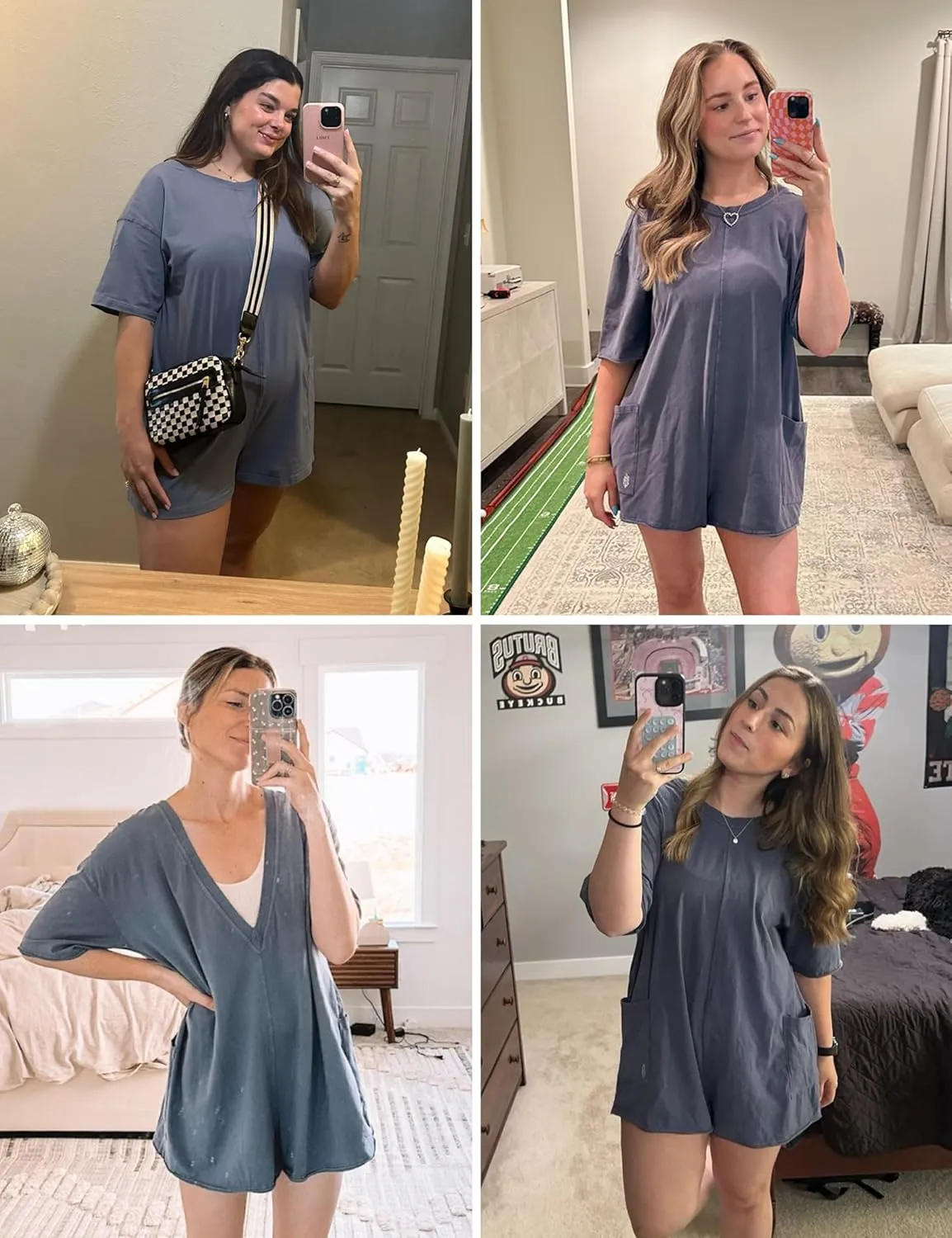 LTSCNRM Womens Tee Rompers Casual One Piece Hot Shot Oversized Overall Short Sleeve Reversible Athletic Workout Pockets